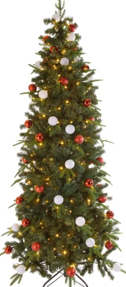 Easy Set up Tree Kerstboom Met Versiering ® Led Avik Red 210 Cm - 310 Lampjes Shop