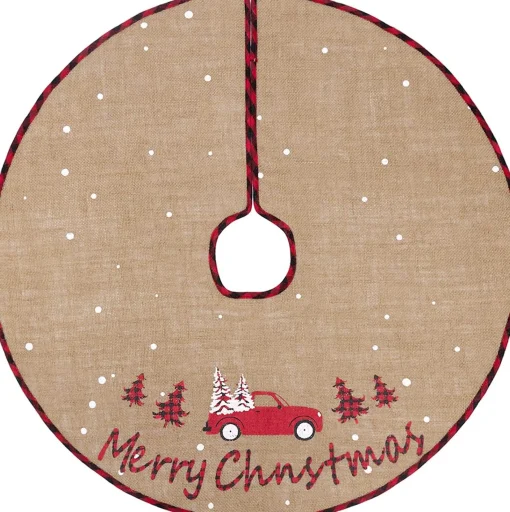 Selwo Kerstboomdeken 75 Cm Jute Witte Sneeuwvlok Auto Bedrukte Kerstboom Rok Voor Vakantie Vloer Kerstboom Decoratie Discount
