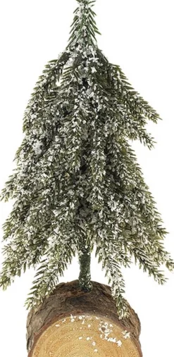 Amazing Rhino Kerststukjes>Kerstboompje Mini Op Houtblok - Bedekt Met Sneeuw - 23 Cm - Decoractie Kerst