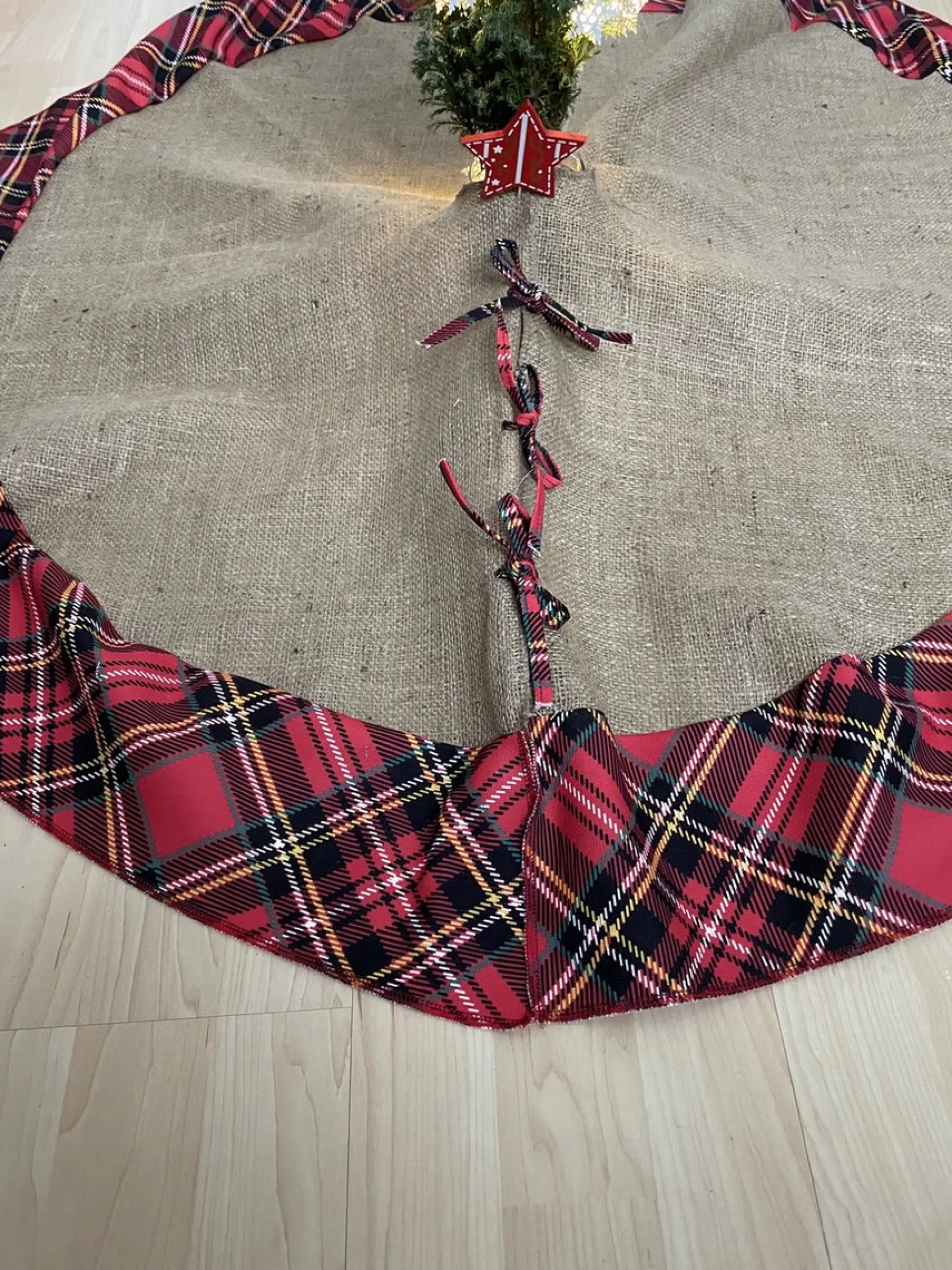 Merkloos Kerstboomrok - Kerstboom Kleed - Kerstboomrok Jute & Schotse Ruit - 118 Cm Diameter Hot