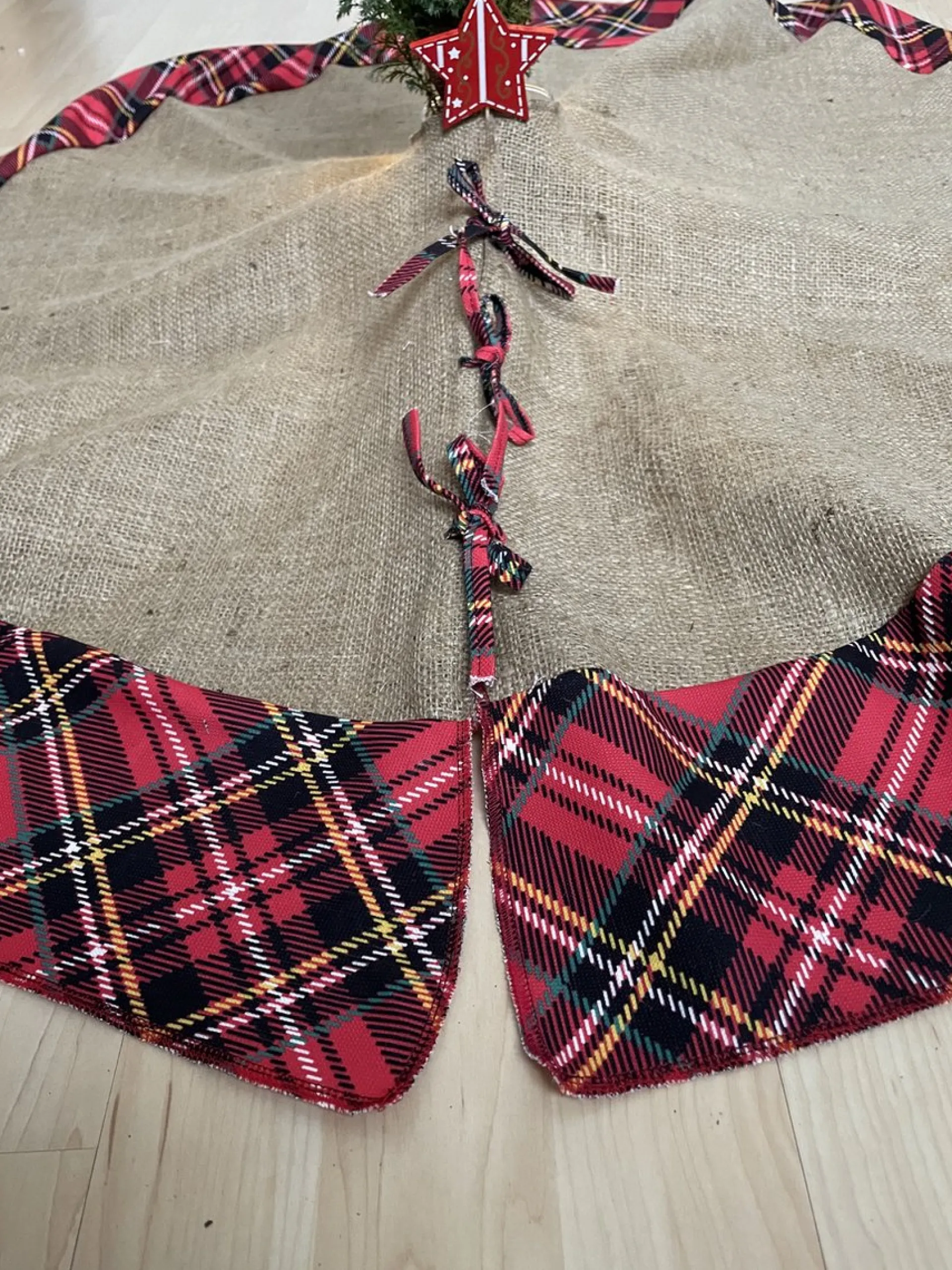 Merkloos Kerstboomrok - Kerstboom Kleed - Kerstboomrok Jute & Schotse Ruit - 118 Cm Diameter Hot