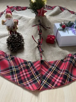 Merkloos Kerstboomrok - Kerstboom Kleed - Kerstboomrok Jute & Schotse Ruit - 118 Cm Diameter Hot