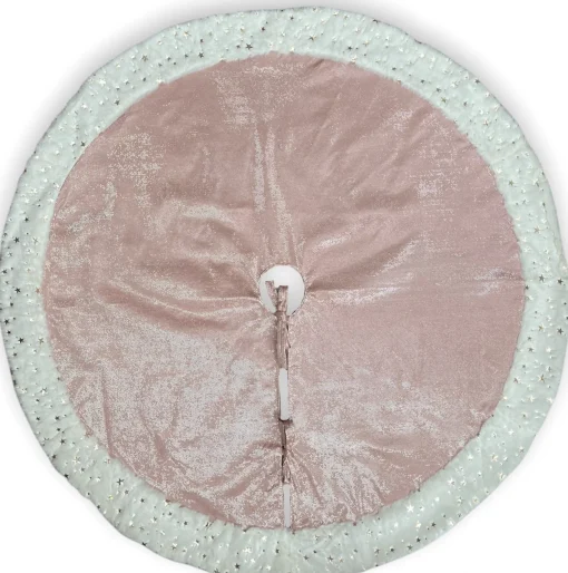 Merkloos Kerstboomrok | Roze | Zilver | Sterren | Glitter | O100 Cm | Pluche | Kerstdecoratie