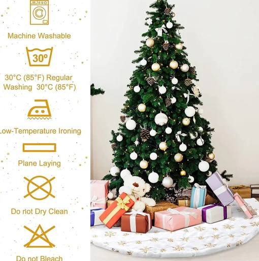 Selwo Kerstboomrok Groot Kerstboomrok Wit Voor Sneeuw Kerstboom Kerstboomplafond, Kerstversiering Goud, Kerstboomversiering, Kerstboomplafond, Dennenboomplafond Rond Outlet