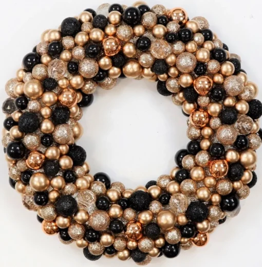 b-home-interieur.be Kerstkransen>Kerstdecoratie Krans - Decoratieve Krans Kerst - Kerstballen Krans - Zwart / Goud - O33X7Cm