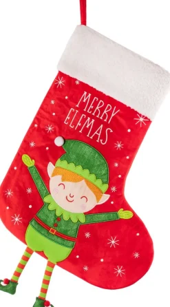 Sass u0026 Belle Kerstsokken>Kerstelf Christmas Stocking Van Sass & Belle - Decoratie Kerstsok Met Kerst Elf Met Bungelende Beentjes