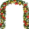 Merkloos Kerstguirlande Met Ledverlichting 5 M Groene Dennenguirlande Met Lampjes, Dennenappels, Kerstballen & Besjes - Binnen Kerst Bruiloft Feest Decoratie - Haardmantel & Trappengat Outlet