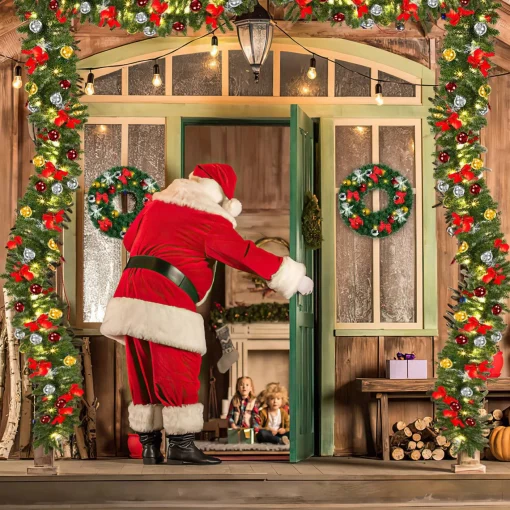 Merkloos Kerstguirlande Met Ledverlichting 5 M Groene Dennenguirlande Met Lampjes, Dennenappels, Kerstballen & Besjes - Binnen Kerst Bruiloft Feest Decoratie - Haardmantel & Trappengat Outlet