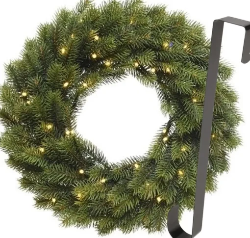 Merkloos Kerstkransen>Kerstkrans 40 Cm - Groen Met Led - Met Zwarte Hanger/Ophanghaak - Kerstversiering