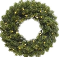 Merkloos Kerstkransen>Kerstkrans 40 Cm - Groen Met Led - Met Zwarte Hanger/Ophanghaak - Kerstversiering