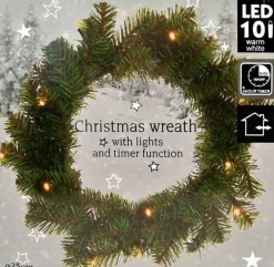 Merkloos Kerstkransen></noscript>Kerstkrans - Diameter 35Cm - Met Ledverlichting - Timerfunctie