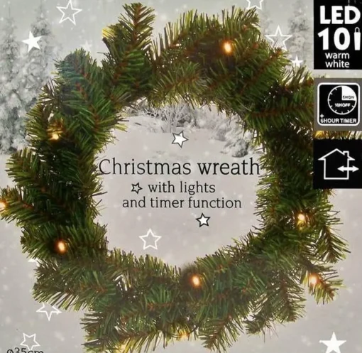 Merkloos Kerstkransen>Kerstkrans - Diameter 35Cm - Met Ledverlichting - Timerfunctie
