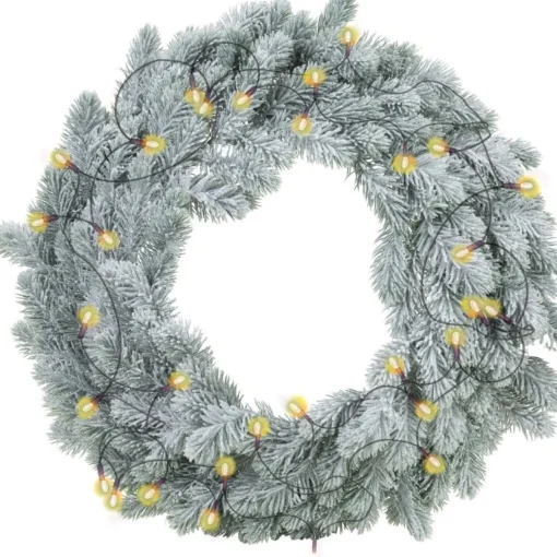 Merkloos Kerstkransen>Kerstkrans - Groen Met Sneeuw - D46 Cm - Incl. Verlichting Warm Wit