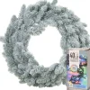 Merkloos Kerstkransen>Kerstkrans - Groen Met Sneeuw - D36 Cm - Incl. Verlichting Gekleurd