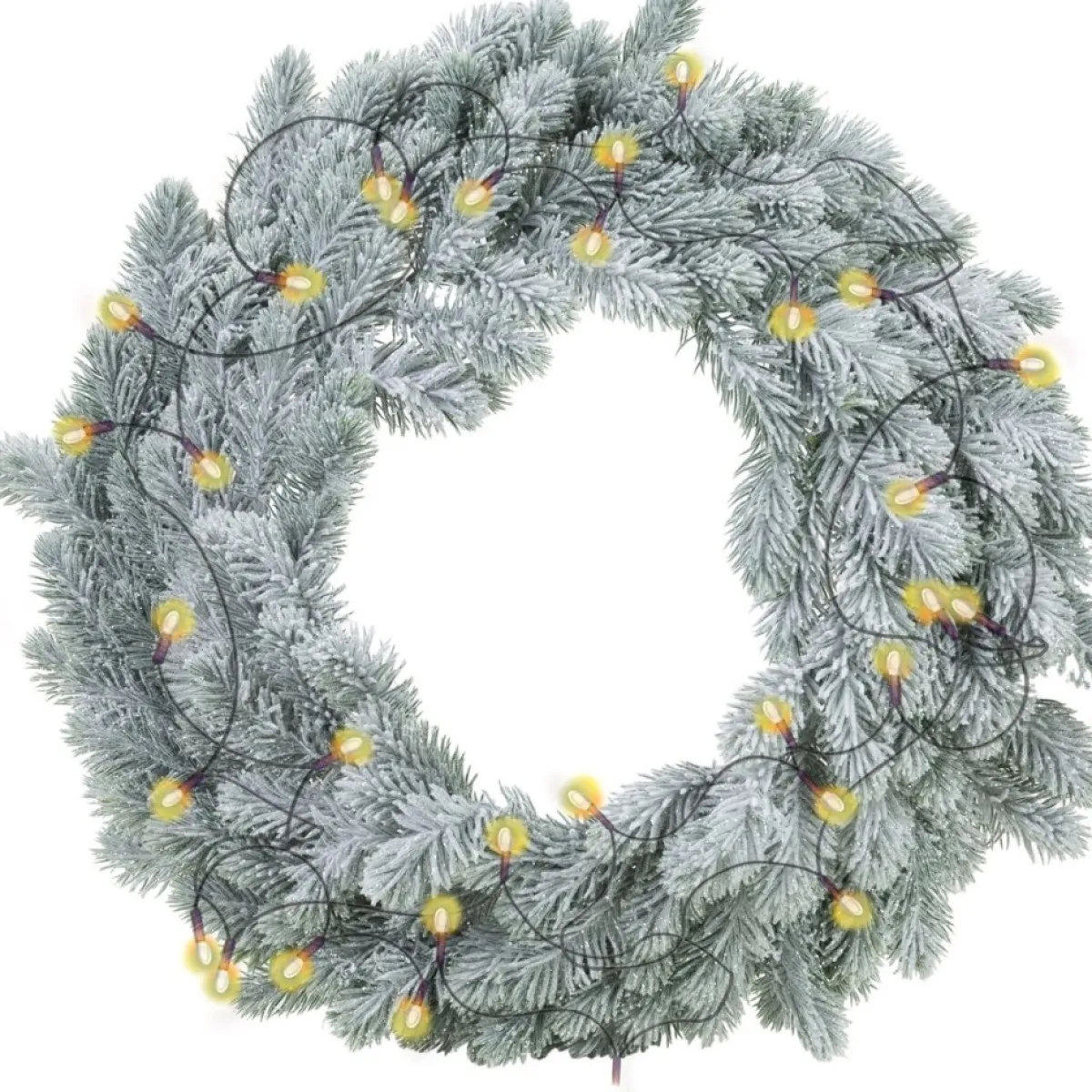Merkloos Kerstkransen>Kerstkrans - Groen Met Sneeuw - D36 Cm - Incl. Verlichting Warm Wit