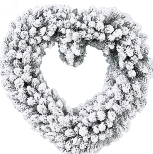 Merkloos Kerstkransen>Kerstkrans - Hart Vorm - Sneeuw - 50 Cm- Kunststof - Incl. Deurhanger
