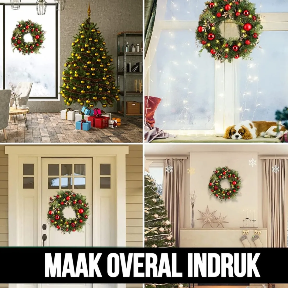 Roegaarden Kerstkransen>Kerstkrans | Kerstversiering | Rood/Goud | 30 Cm