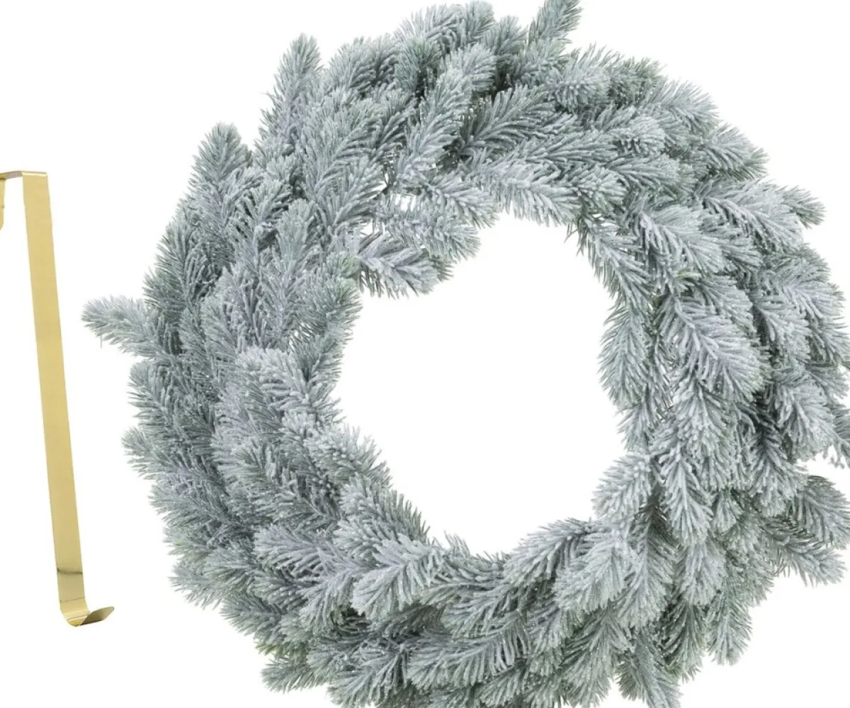 Merkloos Kerstkransen>Kerstkrans - Met Sneeuw - 46 Cm- Kunststof - Incl. Deurhanger