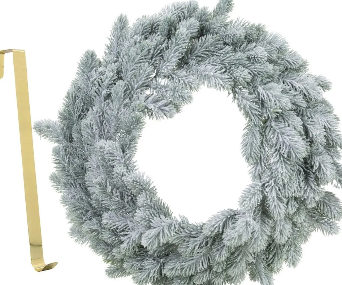 Merkloos Kerstkransen>Kerstkrans - Met Sneeuw - 36 Cm- Kunststof - Incl. Deurhanger
