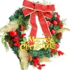 Merkloos Kerstkransen>Kerstkrans 45Cm 50 Led Verlichting - Kerstballen Met Rood En Bruinelint Kerstdecoratie Kerstmis Kunststof