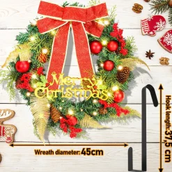 Merkloos Kerstkransen></noscript>Kerstkrans 45Cm 50 Led Verlichting - Kerstballen Met Rood En Bruinelint Kerstdecoratie Kerstmis Kunststof