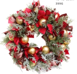 VentilatorBest Kerstkransen></noscript>Kerstkrans 45Cm - Verguldekleur Kerstballen Met Oudrood En Bruinelint - Kerstdecoratie - Kerstmis - Kunststof