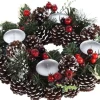 Merkloos Kerstkransen>Kerstkrans Met Decoratie En Waxinelichtjes 30,5 Cm - Kerstversiering/Kerstdecoratie Kerstkrans Excl. Kaarsjes