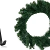 Merkloos Kerstkransen>Kerstkrans Met Hanger - Groen / Zwart - Pvc / Metaal - 75 X 35 Cm - 95 Tips - Deurhanger - Kerstmis - Versiering