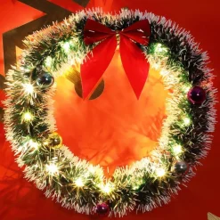 * Kerstkransen></noscript>Kerstkrans O32 Met Led Verlichting, Rood Kleurige Strik
