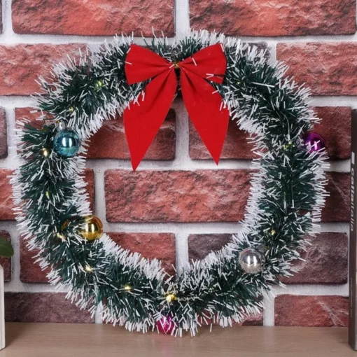 * Kerstkransen>Kerstkrans O32 Met Led Verlichting, Rood Kleurige Strik