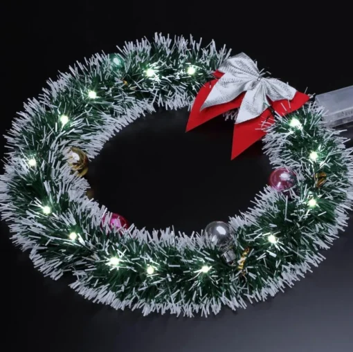 * Kerstkransen>Kerstkrans O32 Met Led Verlichting, Zilver Kleurige Strik