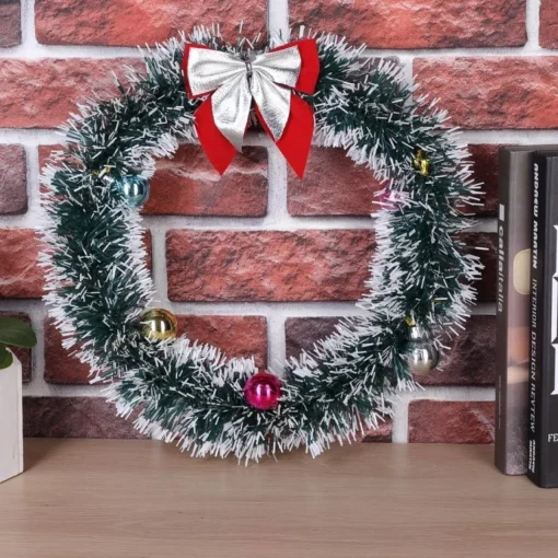 * Kerstkransen>Kerstkrans O32 Met Led Verlichting, Zilver Kleurige Strik