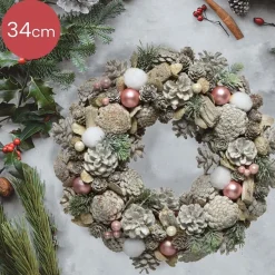 Decoris Kerstkransen></noscript>Kerstkrans/Dennenkrans White Wash Met Sneeuw En Versiering 34 Cm - Dennenkransen/Deurkransen Kerstversiering