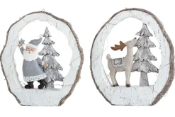 Gilde handwerk Kerststukjes>Kerstman En Rendier In Houten Boomrand Kerstdecoratie, Kerstmis, Kerst