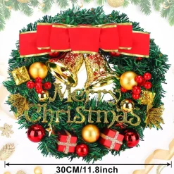 Selwo Kerstkransen></noscript>Kerstmis, 30Cm Kerstkrans Delicate Kerstdecoratiekrans, Kerstkrans Voor Deur Met Bal, Strik En Bellen, Kerstkrans Voordeur, Dennenkrans Voor Deurraamornament