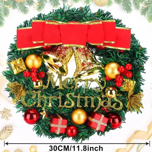 Selwo Kerstkransen>Kerstmis, 30Cm Kerstkrans Delicate Kerstdecoratiekrans, Kerstkrans Voor Deur Met Bal, Strik En Bellen, Kerstkrans Voordeur, Dennenkrans Voor Deurraamornament
