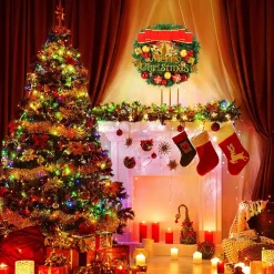 Selwo Kerstkransen></noscript>Kerstmis, 30Cm Kerstkrans Delicate Kerstdecoratiekrans, Kerstkrans Voor Deur Met Bal, Strik En Bellen, Kerstkrans Voordeur, Dennenkrans Voor Deurraamornament