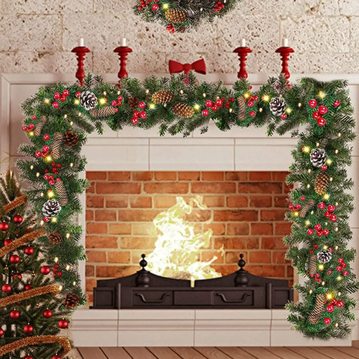 Selwo Guirlandes>Kerstslinger Met 50 Warmwitte Leds, 2,7 M, Kunstzinnige Adventskrans, Kunstslinger, Kerstdecoratie, Verlichte Kransen, Voor Kerstmis, Trappen, Deur, Tuin, Open Haard