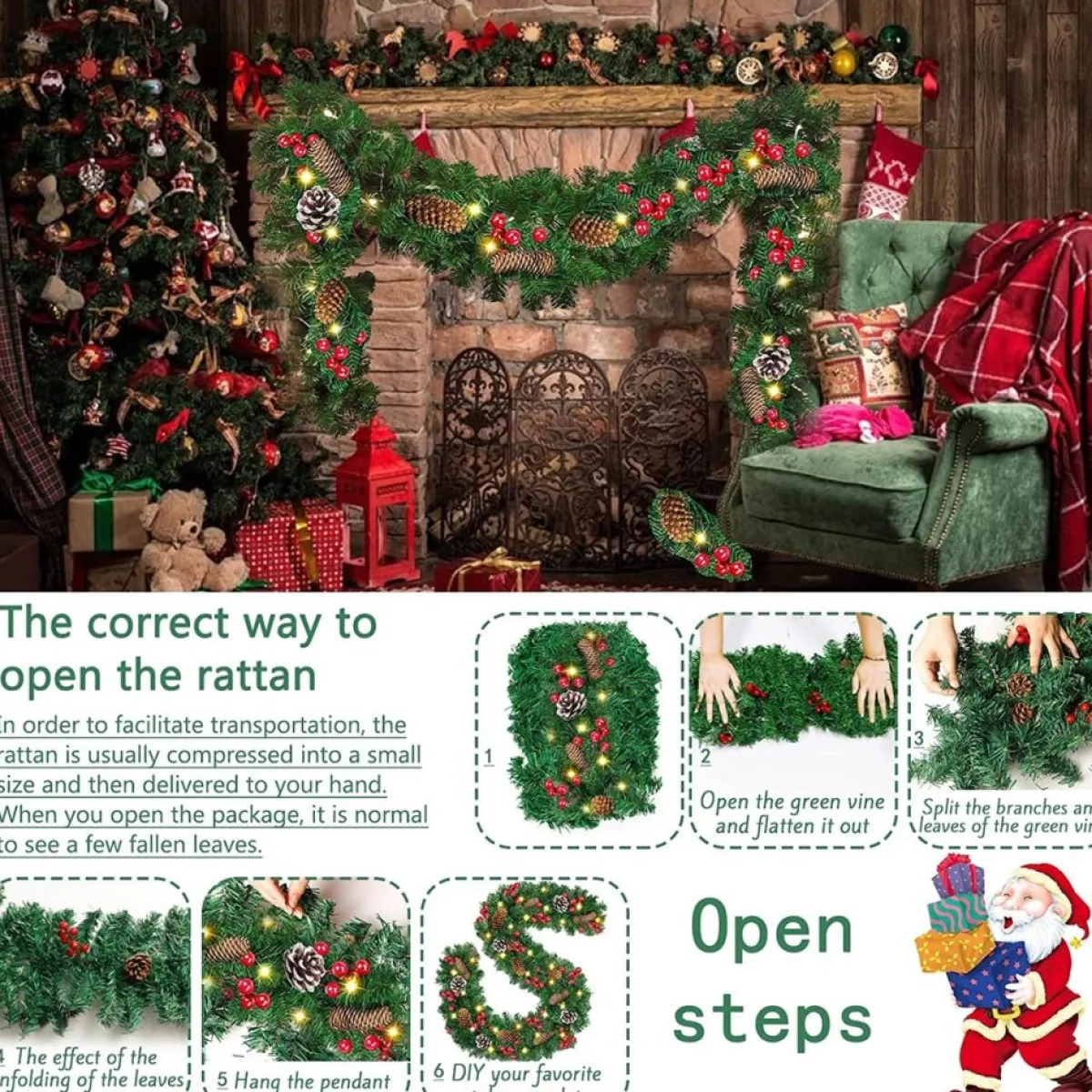 Selwo Guirlandes>Kerstslinger Met 50 Warmwitte Leds, 2,7 M, Kunstzinnige Adventskrans, Kunstslinger, Kerstdecoratie, Verlichte Kransen, Voor Kerstmis, Trappen, Deur, Tuin, Open Haard