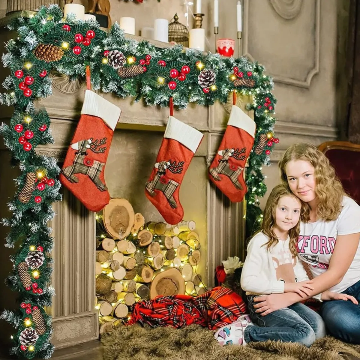 Selwo Guirlandes>Kerstslinger Met 50 Warmwitte Leds, 2,7 M, Kunstzinnige Adventskrans, Kunstslinger, Kerstdecoratie, Verlichte Kransen, Voor Kerstmis, Trappen, Deur, Tuin, Open Haard