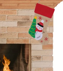 SANDY Kerstsokken>Kerstsok - Beige Met Rood - Polyester - H46 Cm - Kerstversiering