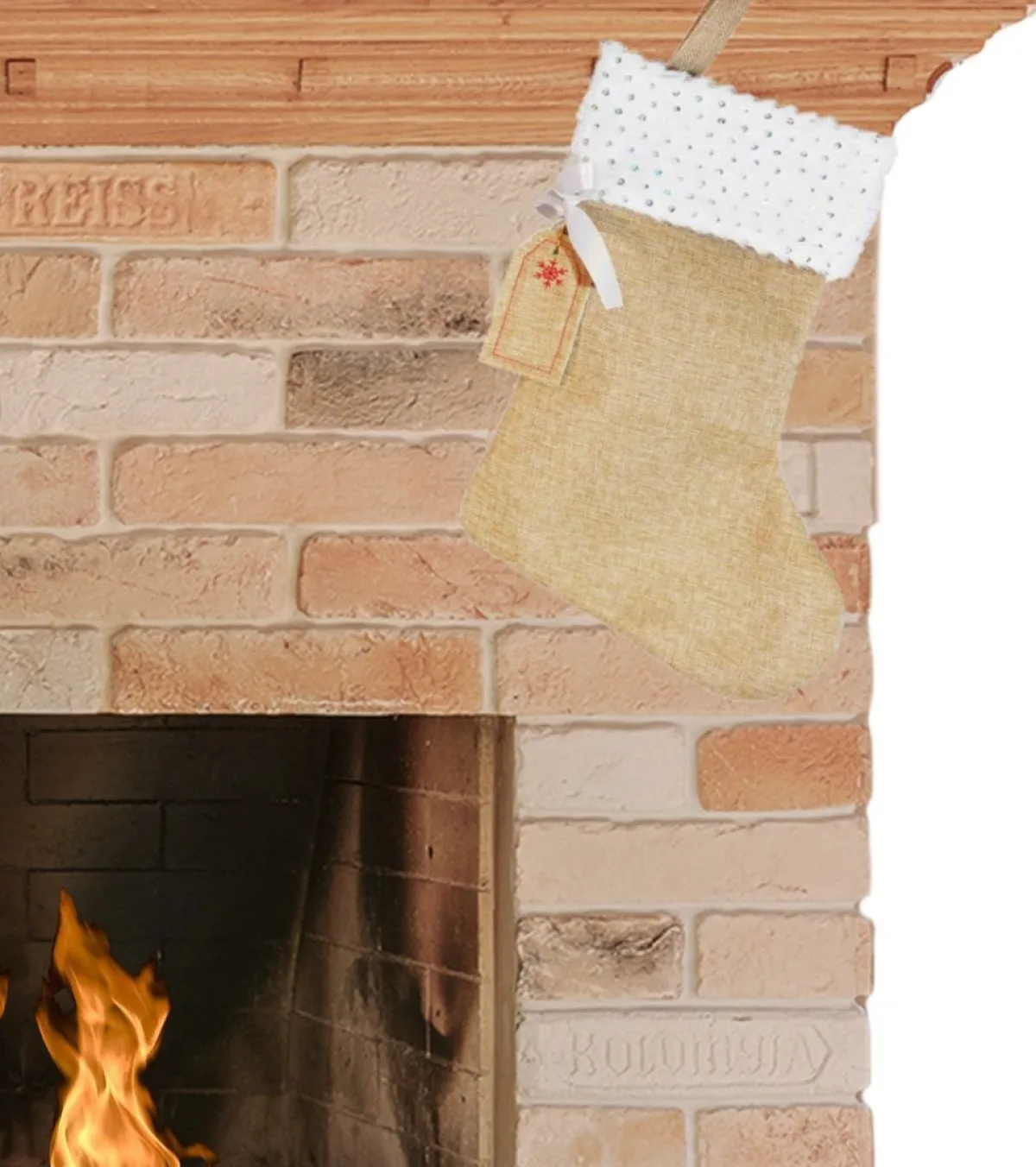 Merkloos Kerstsokken>Kerstsok - H45 Cm - Jute Met Witte Rand En Zilveren Pailletten