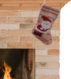 Merkloos Kerstsokken>Kerstsok - Jute - H45 Cm - Met Kerstman