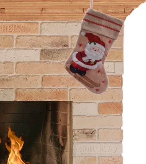Merkloos Kerstsokken>Kerstsok - Jute - H45 Cm - Met Kerstman