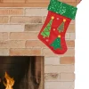 Merkloos Kerstsokken>Kerstsok - Rood Met Groen - H45 Cm - Jute- Met Kerstbomen En Glitter