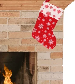 Merkloos Kerstsokken>Kerstsok - Rood Met Wit - H40 Cm - Polyester - Sneeuwvlokken