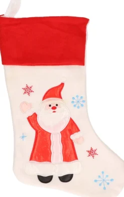 Merkloos Kerstsokken>Kerstsok - Wit - Polyester - H48 Cm - Met Kerstman Print