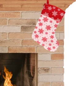 Merkloos Kerstsokken>Kerstsok - Wit Met Rood - H40 Cm - Polyester - Met Sneeuwvlokken