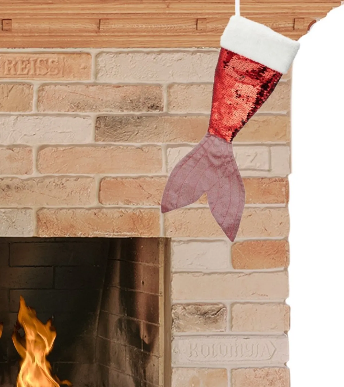 Merkloos Kerstsokken>Kerstsok - Zeemeerminnen Staart Pailletten - H45 Cm - Polyester