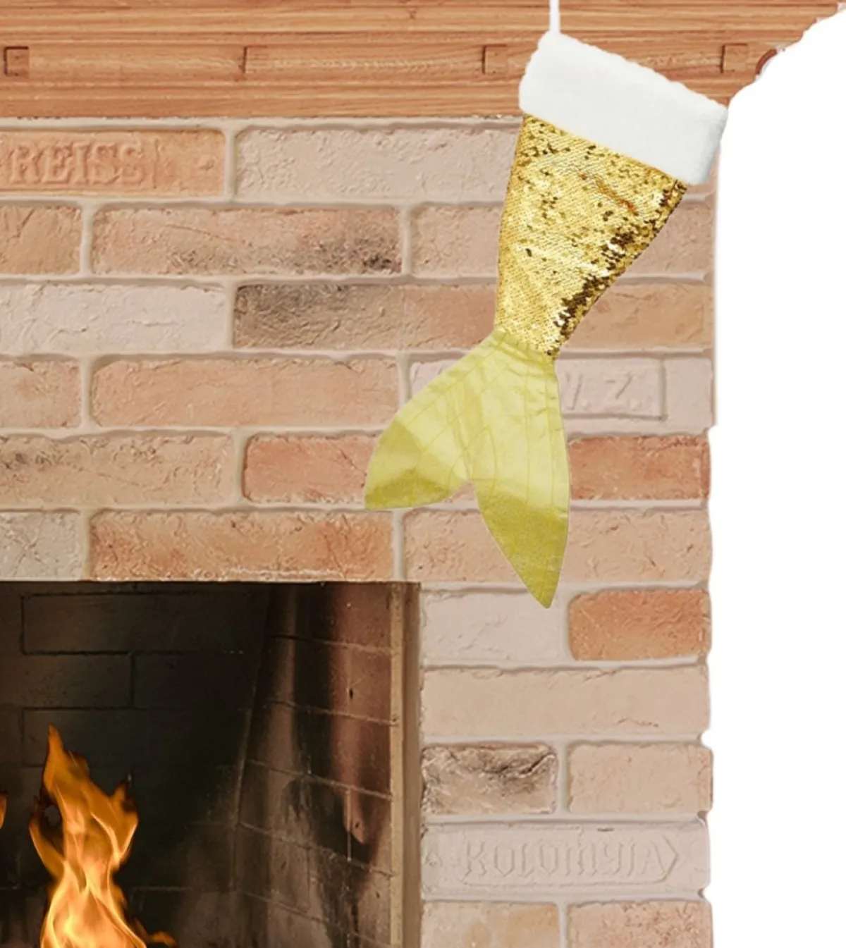 Merkloos Kerstsokken>Kerstsok - Zeemeerminnen Staart - Goud Pailletten - H45 Cm - Polyester